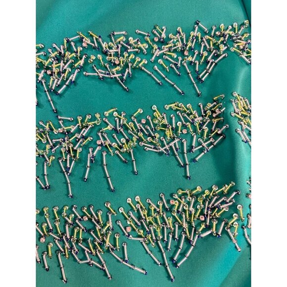 J.Crew Collection Green Embellished Satin Short Sleeve Top Size 4 - Picture 4 of 5